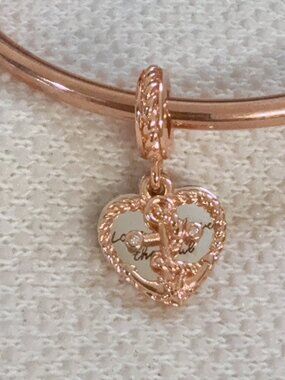 Rope Heart & Love Anchor Dangle Charm For Pandora Bracelet or Necklace